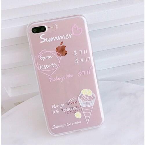 Transparent Phone Case For iPhone 7 Cute Cartoon Summer ice cream Soft Silicon TPU Back Cover Case For iPhone 6 6s 7 8Plus Cases
