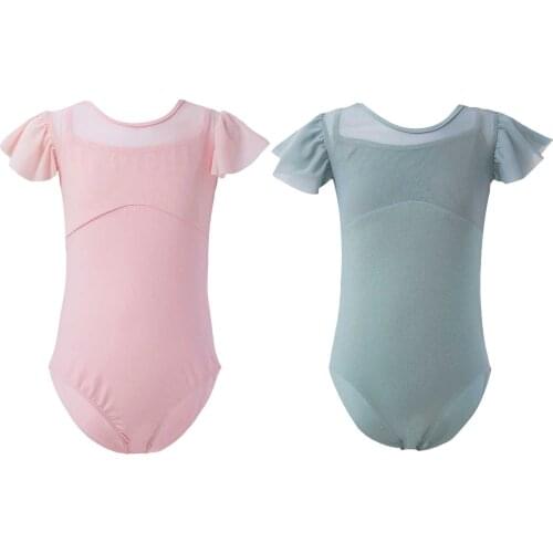 Kids Girls Ballet Dancewear Cotton Mesh Patchwork Bowknot Hollow Back Ballet Dance Gymnastics Leotard Jumpsuit Girl Ballerina