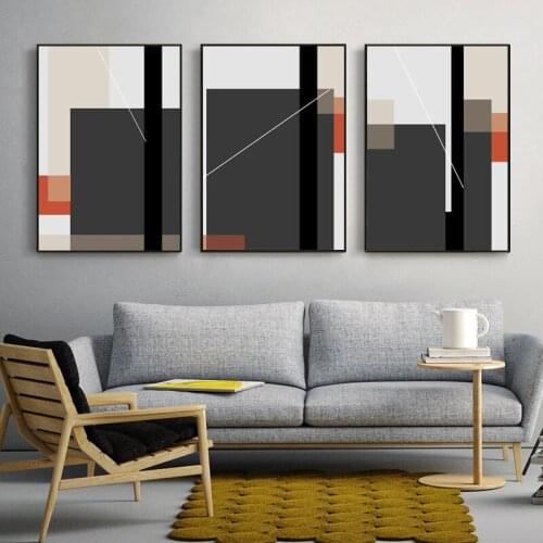Abstract Geometric Black And White Red Color Block Rectangle Canvas Painting Wall Picture Printing Poster Living Room Decoration