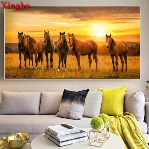 Sunset scenery horse Diamond Painting Full Animal painting style New DIY Sticking Round Drill Cross Embroidery 5D Home Decor