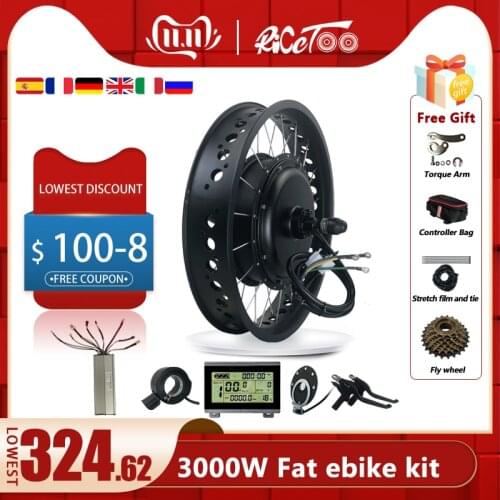 72V 3000W Electric Bike Conversion Kit Brushless Non-Gear Hub Motor Wheel Snow Ebike 20” 26“×4.0 Rear Wheel Fat Tire Kit