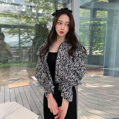 New arrival comfortable fashion short coat temperamental print high quality work style ruffles cute fresh casual jacket