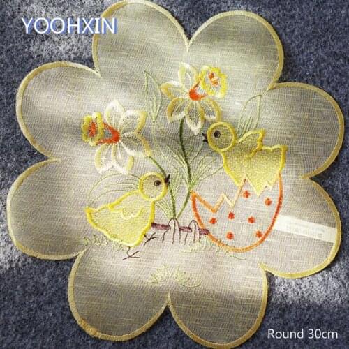 Europe Cartoon Easter embroidery lace table place mat pad cloth cup coaster coffee tea placemat mug doily kitchen tableware