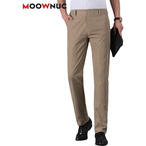 Mens Casual Trousers Summer Full-Lengt Suit Pant Male 2021 Plus Size Elastic Solid Hombre Business Fashion Masculino MOOWNUC