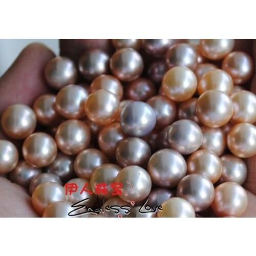 10-10.5mm Size, Freshwater Loose Pearls, NATURAL! Round Shape Beads, Orange Purple 2 Color, HALF DRILLED+FREE SHIPPING