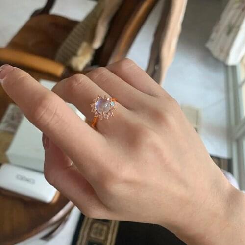 Original new diamond egg round moonstone opening adjustable ring Chinese retro charm ladies brand silver jewelry