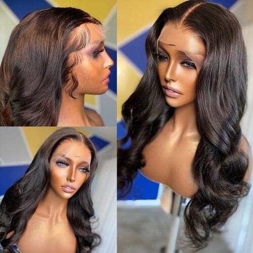 Body Wave Lace Front Wig For Black Women Long Wave Natural Color Middle Part 180 Density Lace Front Synthetic Hair Wig