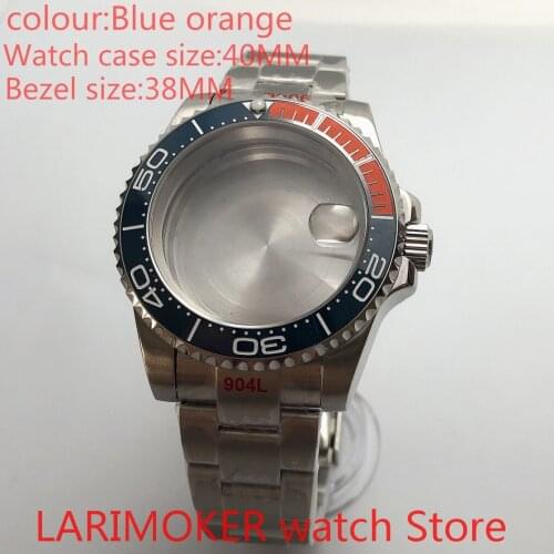 Suitable for NH35 NH36 Miyota 8215 40mm sapphire glass 904L stainless steel case sealing bottom cover, with bezel blue orange
