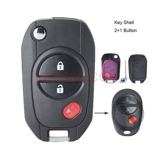 KEYECU Modified Filp Remote Shell 2+1 Button for TOYOTA Highlander Sequoia Sienna Tacoma Tundra Avalon Solara FCCID: GQ43VT20T