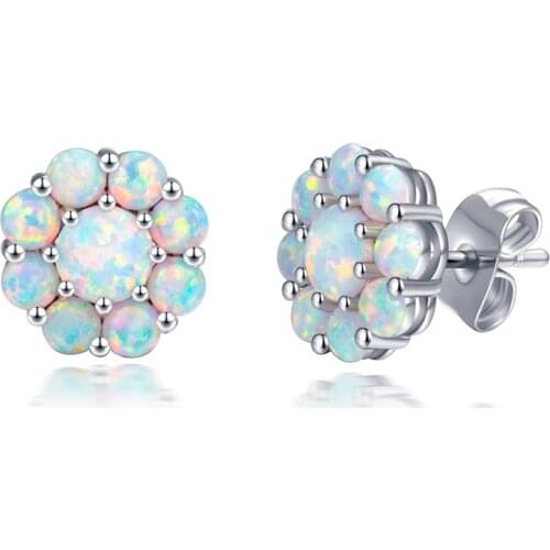Fashion Women Jewelry Fire Opal Earrings Flowers Crystal Wedding Ear Stud For Women Birthday Gift Accessories