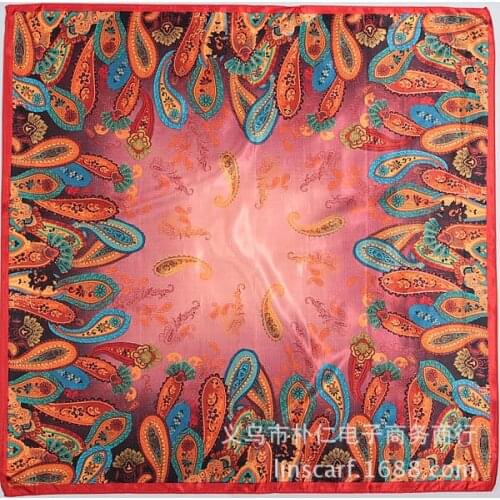 2018 90cm*90cm 42colors New Fashion Women Luxury Twill Silk Scarf Chain Tassels beauty Print Small Square Scarves Hijab Headband