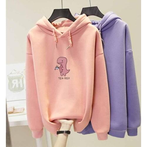 Cartoon Dinosaur Hoodie Cute Hoodies for Girls Long Sleeve Sweatshirt Kawaii Clothes Letter Graphic Print Casual Pullover Women