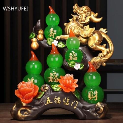 Traditional Resin Gourd Auspicious Ornaments Living Room Feng Shui Accessories Housewarming Lucky Gifts Home Decoration Crafts