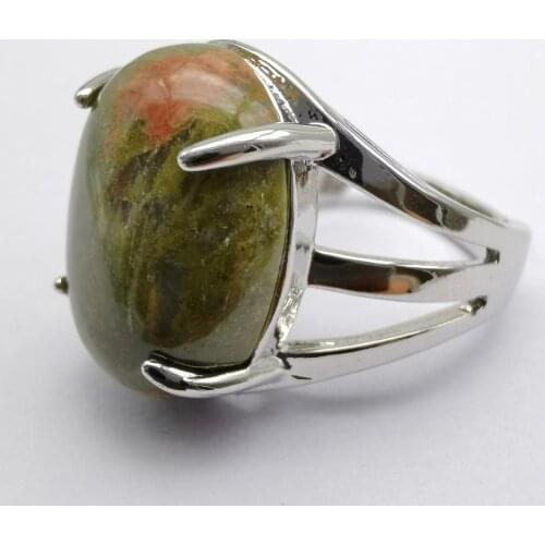 Unakite Epidote Stone Oval Bead GEM Finger Ring Jewelry Size 8-9 X258