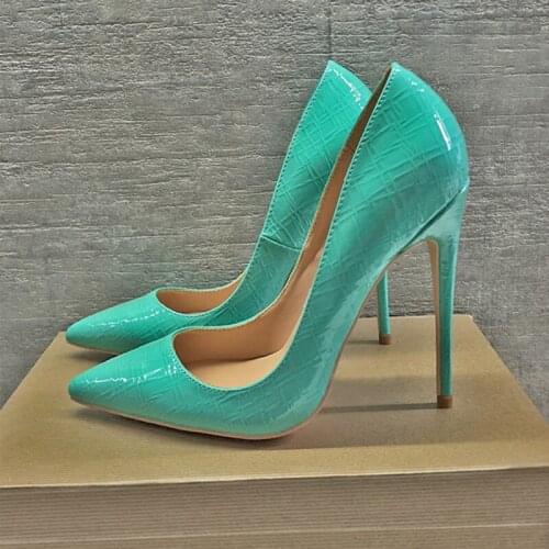 Green Women Pumps 12cm High Heel Pointed Toe Stilettos Wedding Valentine Brand Designer Shoes PU Patent leather QP053 CHENSIR9