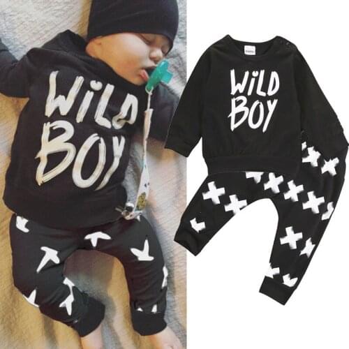 New Fashion Cotton 2pcs Set Newborn Boy Clothes Baby Boy Girl Autumn Winter Black Top T-shirt + Pants Outfits