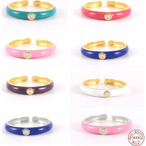 Aide 925 Sterling Silver 2021 Trend Colorful Enamel Zircon Opening Rings For Women Luxury Summer Fine Jewelry Resizable Rings