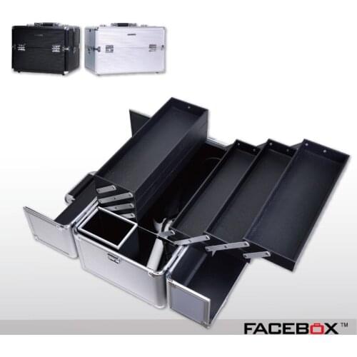 Facebox Aluminum Makeup Train Case Stylish Gift Packaging Box Comestic Case Easy Carrying Bag with Shoulder Strap Black Silver