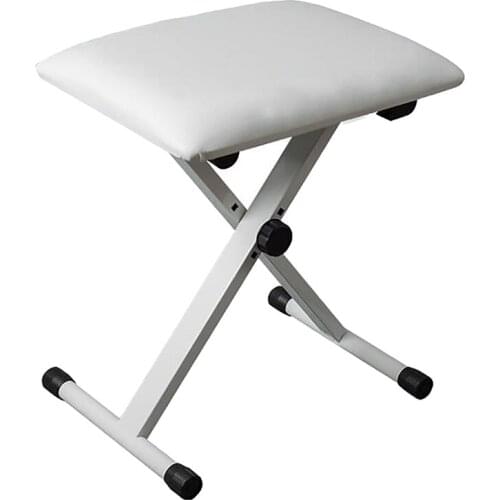 White Piano Keyboard Bench Adjustable Folding Leather Piano Seat Chair Pouf Ottoman Stool X Frame Piano Music Bench