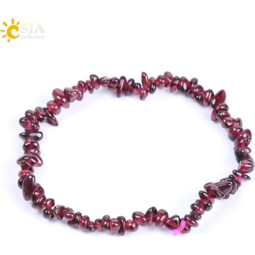 CSJA Natural Healing Crystal Stone Bracelets Quartz Red Irregular Chip Beads Gravel Bangles for Women Reiki Balance Jewelry F156