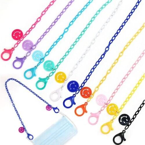 Children Colorful Acrylic Mask Lanyard Glasses Chains Cartoon Smile Face Rope Strap Holder Anti-lost Mask Chain For Boys Girls