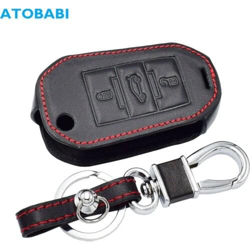 Real Leather Car Key Case For Peugeot 2008 3008 4008 301 308S 408 508 2014-2016 3 Buttons Folding Remote Fob Protector Cover Bag