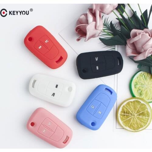 KEYYOU Flip Car Silicone Key Case Fob Cover For Vauxhall Opel Corsa Astra Vectra Signum 2 Buttons Remote Folding Car Key Shell