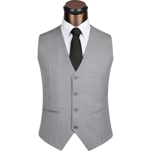 Vests Men Solid Color Sleeveless Back Straps Single-breasted Slim Business Waistcoat