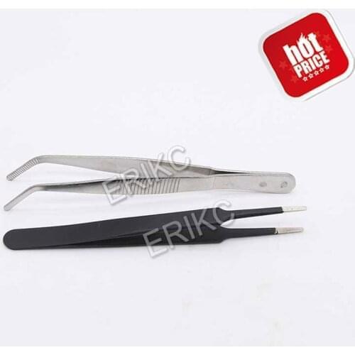 ERIKC Curved Straight Tweezers Repair Tools, Diesel Injector Spare Parts Shims Gasket Stainless Steel Tweezers Maintenance Tools