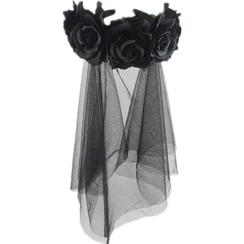 Halloween Rose Bridal Veil Makeup Veil for Festival Carnival Party (Black Pattern)