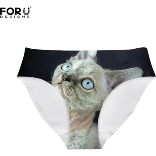 FORUDESIGNS 3D Animal Singapura Cat Prints Casual Underwear Panties Women S-XL Seamless Briefs Traceless Breathable Satin Panty
