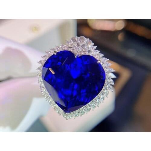 H524 Tanzanite Ring Fine Jewelry Pure 18K Gold Natural Tanzanite Gemstones 29.8ct Diamonds Female Anniversary Gift Fine Rings
