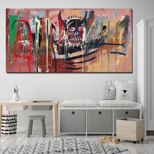 Jean Michel Untitled 1982 Canvas Painting Oil Print Poster Bedroom Home Decoration Wall Art Picture for Living Room