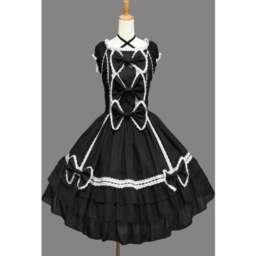 Classic Lolita Dress Cap Bows Lace Up Ruffles Lolita One Piece Dress For Girls