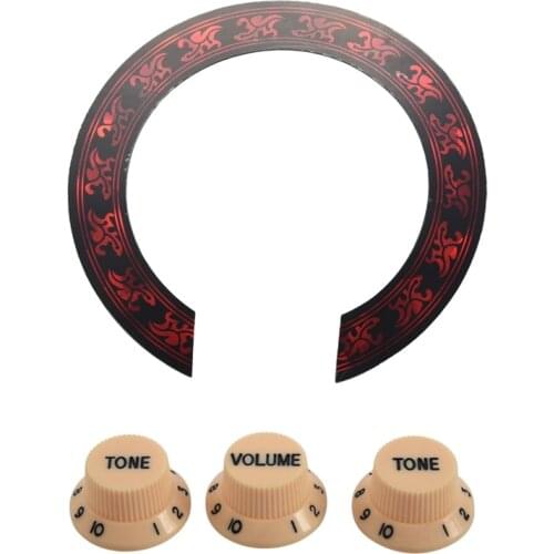 Cream Dark Blue Font 1 Volume & 2 Tone Guitar Control Knobs For Fender Strat & 1 Pcs Soundhole Rosette Decal Sticker