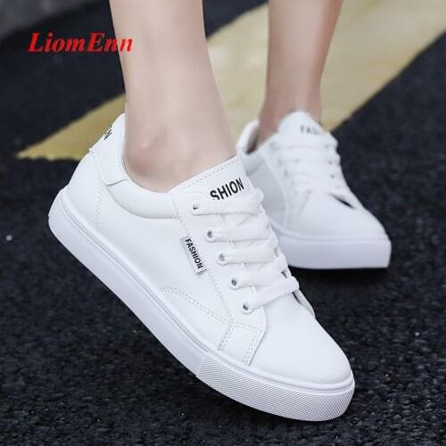 Black White Sneakers Women Flats Shoes Tennis Female Ladies Leather Lace Up Sport 2020 Spring Loafers Unisex Large Size 35-44