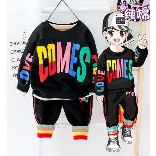 2020 hot sale boys girls clothes toddler kids fashion color letters printing baby boys suit Hip-hop clothing tops+ trousers