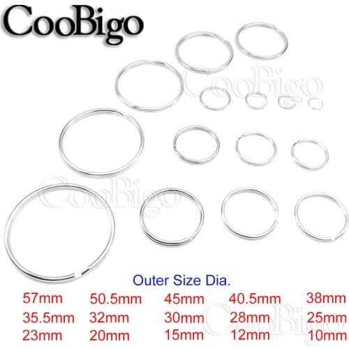 10pcs/lot 30mm 32mm 35mm 38mm 40mm 45mm 50mm 57mm Stainless Steel Hole Key Ring Key Chain Rhodium Plated Round Split Keychain