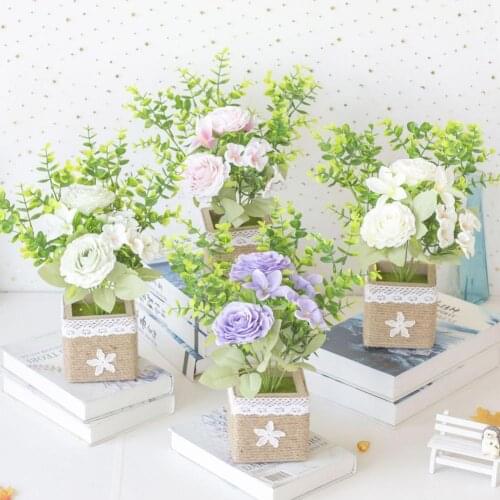 Multi-purpose Useful Fake Flowers Table Potted Ornaments Colorful Artificial Plants Bonsai Full of Vitality for Wedding