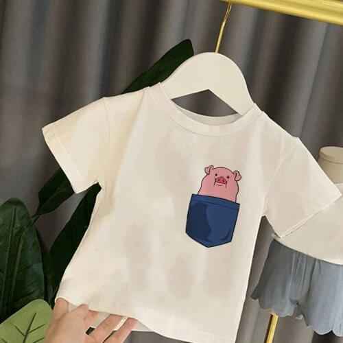 Fashion Kids T Shirt Pig Sun Cat Panda Dog Noodle Funny Design Boy T Shirts For Children Kawaii Girls Shirts Girl White Clothes