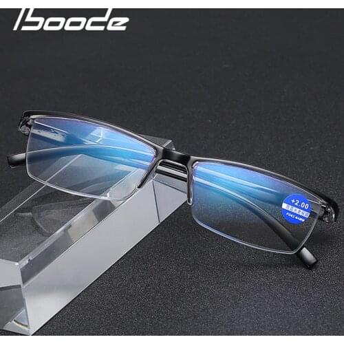 Iboode Half Frame Business Reading Glasses Men Anti Blue Rays Presbyopia Glasses Women Presbyopic +1.0 1.5 2.0 2.5 3.0 3.5 4.0