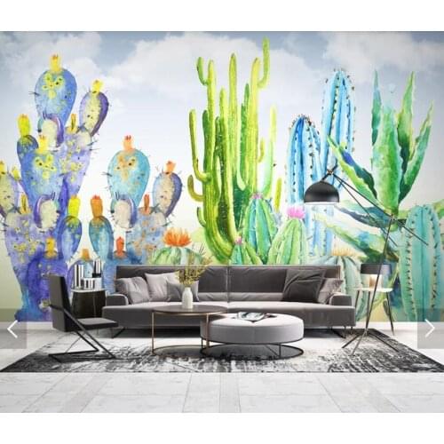 Nordic Cactic Flower View Wallpaper Mural for Living Room Bedroom Home Wall Decor Wall Art Decals Photo Flower Wall Paper Rolls