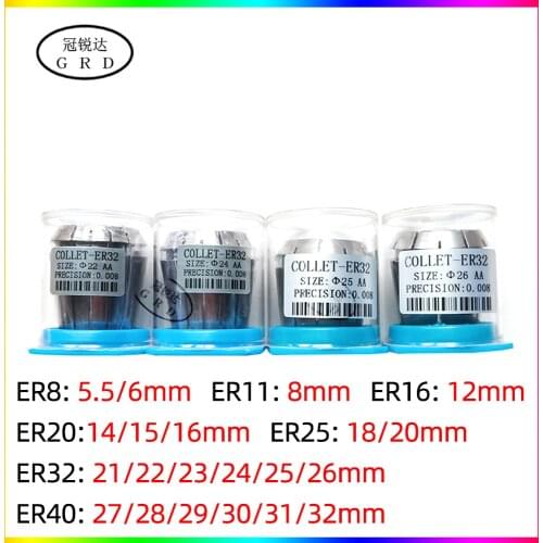Precision 0.008 er32 22mm 24mm 25mm 26mm er20 16mm er16 12mm collet er chuck collet for cnc lathe tool holder er wrench er nut