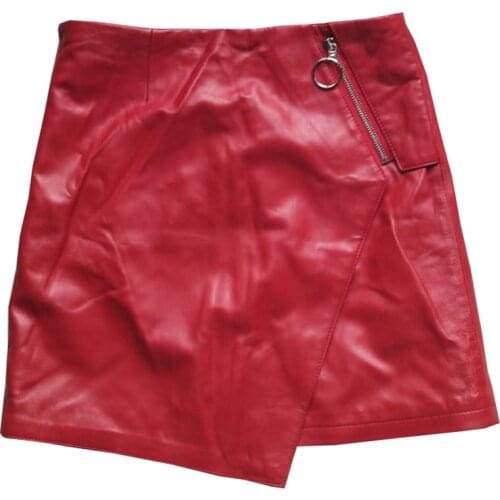 Real 100% Leather Skirt Spring Summer Autumn all-match 2021 new sheep skin zipper skirt slim waist hip A-line skirt