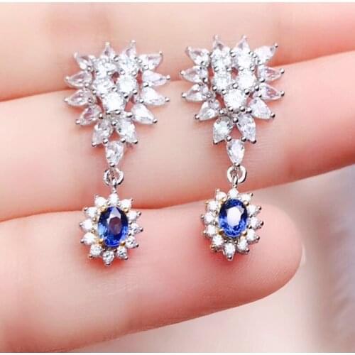 Natural blue sapphire or ruby luxury stud earring Free shipping 925 sterling silver 0.35ct*6pcs gemstone #R99264