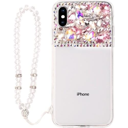 Dower Me Luxury Fashion Bling Diamond Transparent Case Cover With Crystal Chain For iPhone 11 Pro Max XS Max XR X 8 7 6 6S Plus