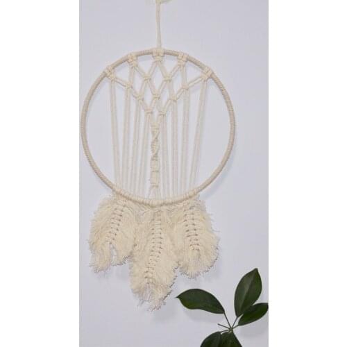 Hand-woven Cotton Tapestry Dream Catcher Living Room Wall Hanging Ins Feather Leaf Design Cotton Rope Cotton Tapestry