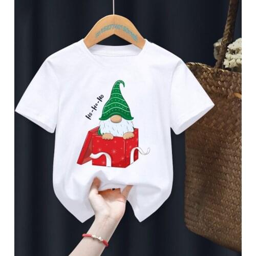 Merry Christmas Cartoon Print White T-shirts Children Kawaii Baby Cute Tops Tee Baby Gilr Boy Present Clothes,Drop Ship