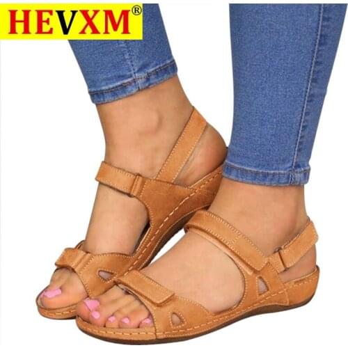 HEVXM 2020 Women Summer Open Toe Comfy Sandals Super Soft Premium Orthopedic Low Heels Walking Sandals Toe Corrector Cusion