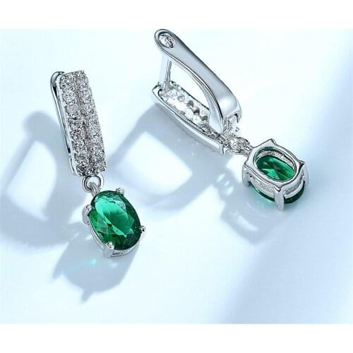 DY 925 Sterling Silver Earring Gemstone Emerald Glass Cubic Zirconia Synthetic Stone Clip Luxury Earring For Women Fine Jewelry